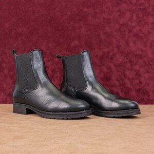 Frye Women Melissa Double Black Leather Lug Sole Chelsea Ankle Boots Size 9